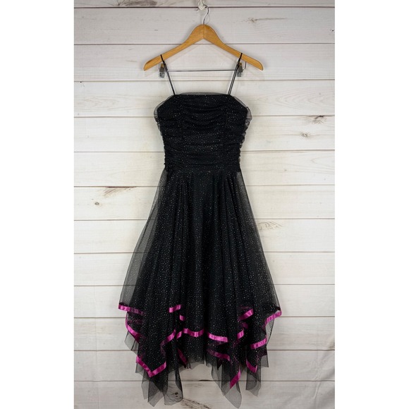 Rampage Dresses & Skirts - Rampage Dress Black Size 5 Glitter Tulle Handkerchief Hem